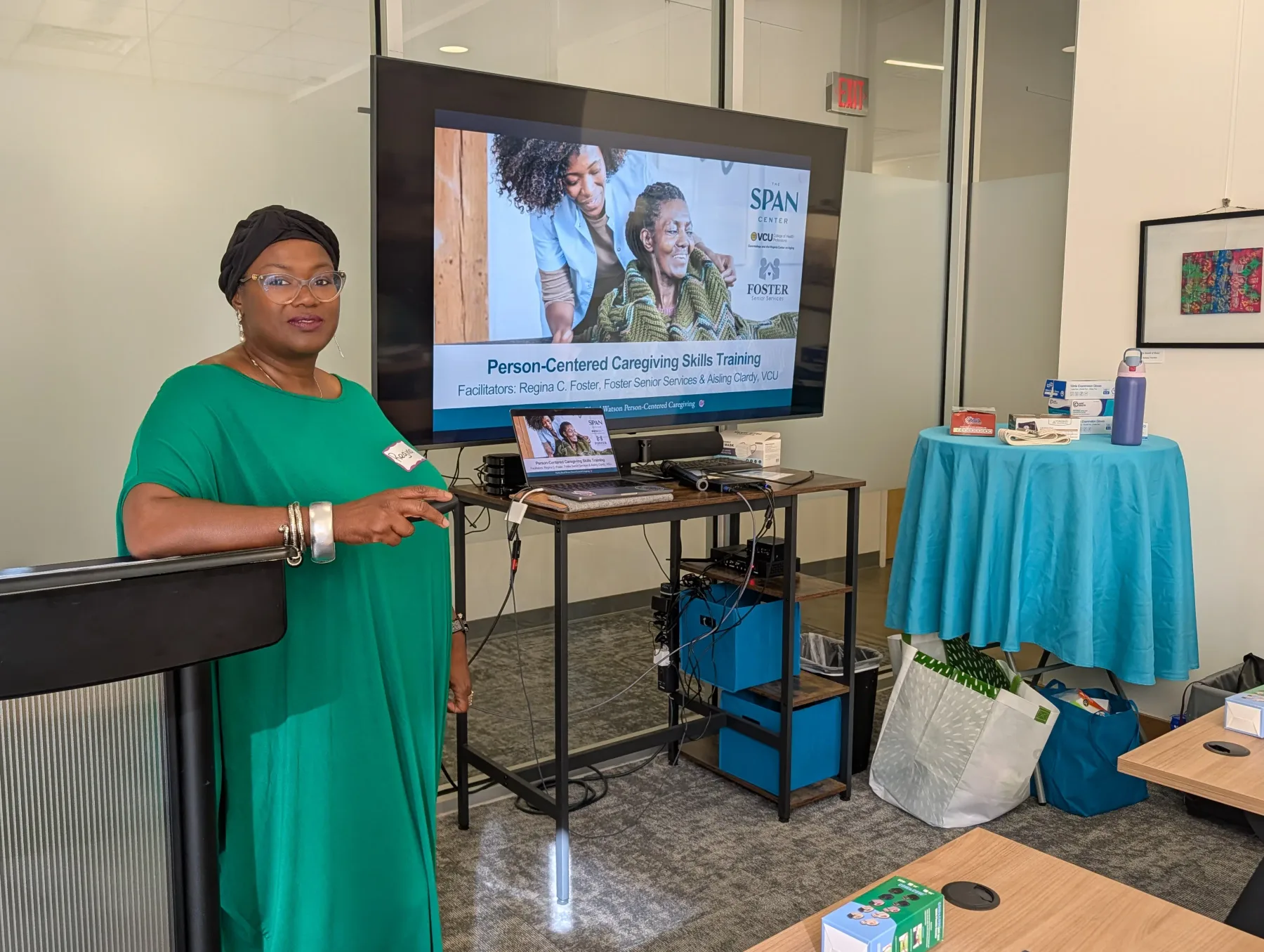 Regina Foster speaking during a caregiving workshop