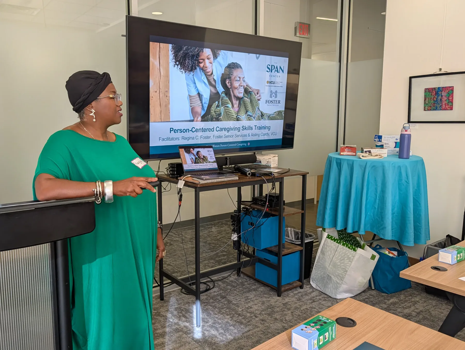 Regina Foster facilitating a person-centered caregiving workshop